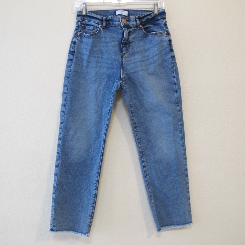 LOFT Petite Frayed Mid Rise Straight Jeans Size 2P Petite